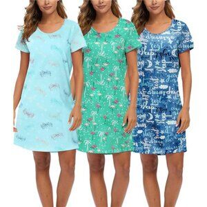 3 Pack Womens Nightshirt Cotton Nightgown Short Sleeve